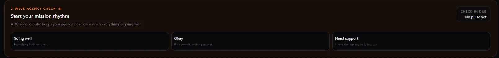 Titaneo consultant pulse check-in with Going well, Okay and Need support responses